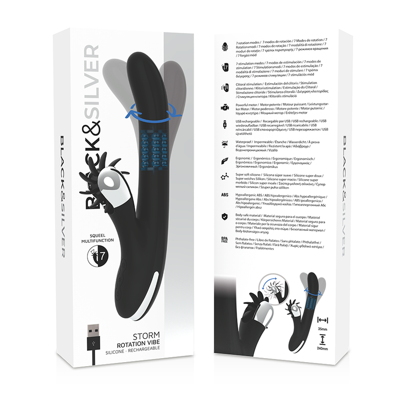 Vibromasseur Rabbit Storm Rotation Vibe - Black & Silver