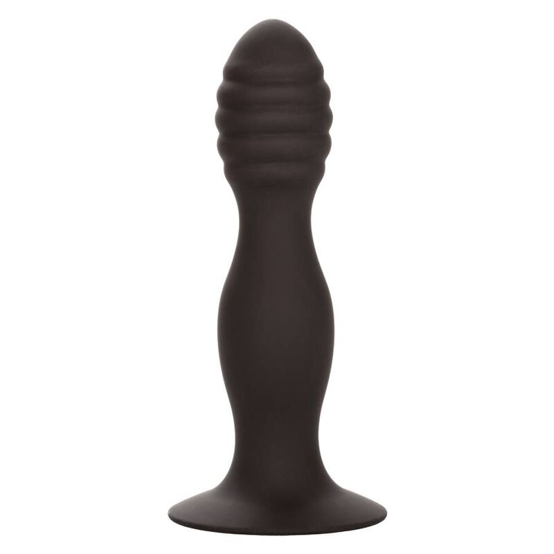 Plug Anal Nervuré Silicone Noir avec Ventouse - CalExotics