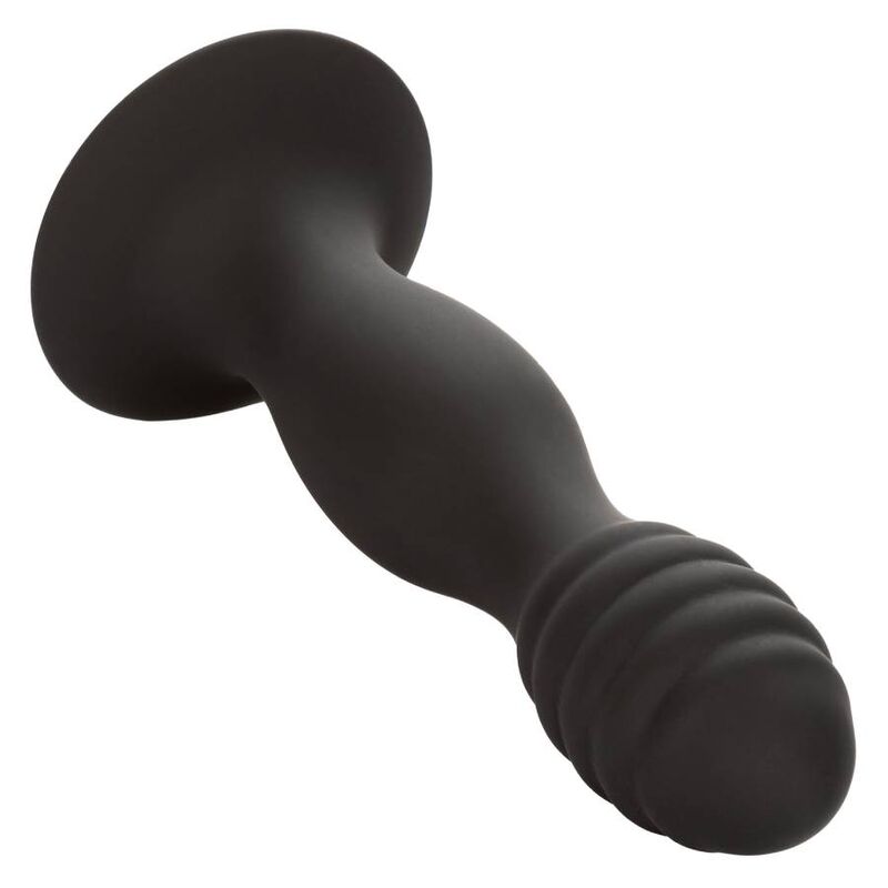 Plug Anal Nervuré Silicone Noir avec Ventouse - CalExotics