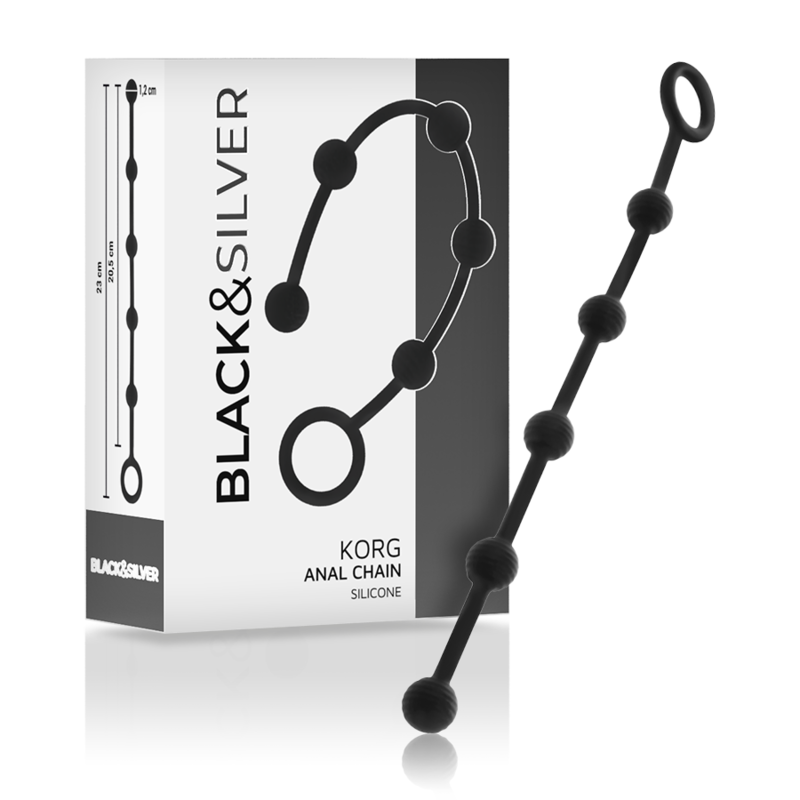 Chapelet Anal Korg Beads Silicone Initiation 21cm - Black&Silver