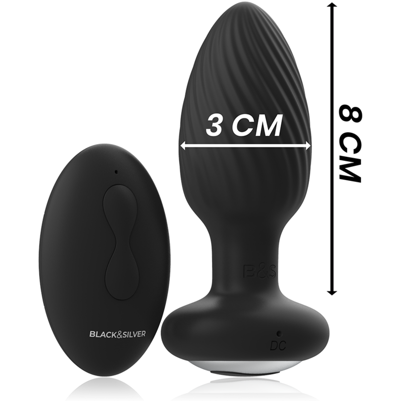 BLACK&SILVER - Plug Anal Vibrant en silicone avec télécommande - Noir