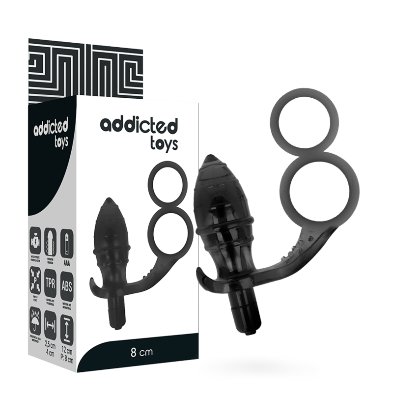 Plug Anal Vibrant Double Anneau Noir - Addicted Toys