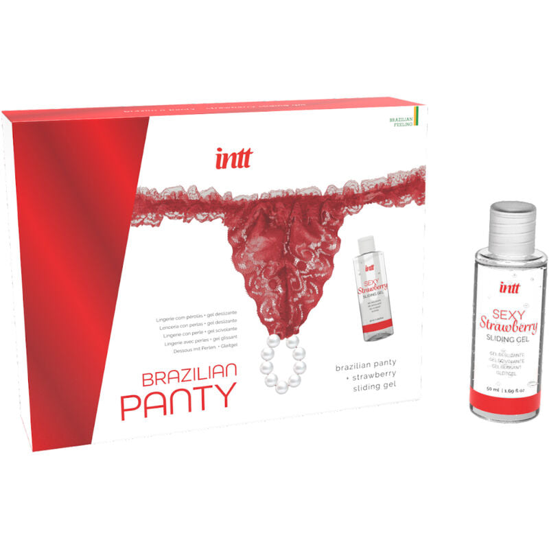 Culotte Sexy Brazilian Panty Rouge avec Perles - Intt