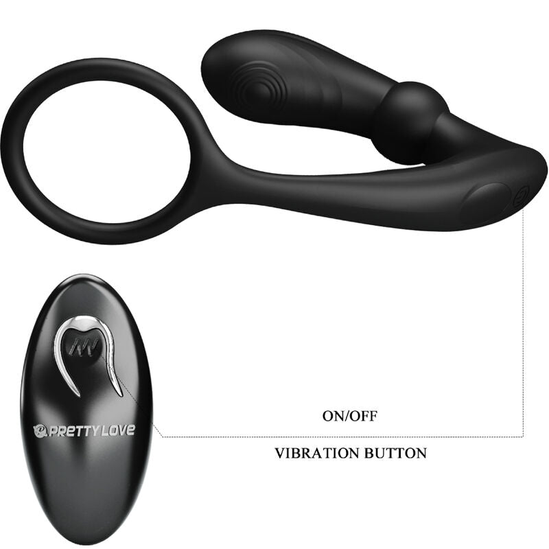 Anneau Pénien et Plug Anal Vibrant Warren Noir - Pretty Love - PRETTY LOVE BOTTOM