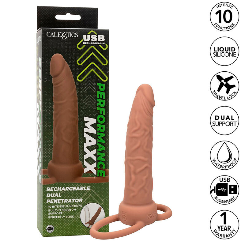 Anneau Vibrant Double Pénétrateur Performance Maxx Brun - CalExotics