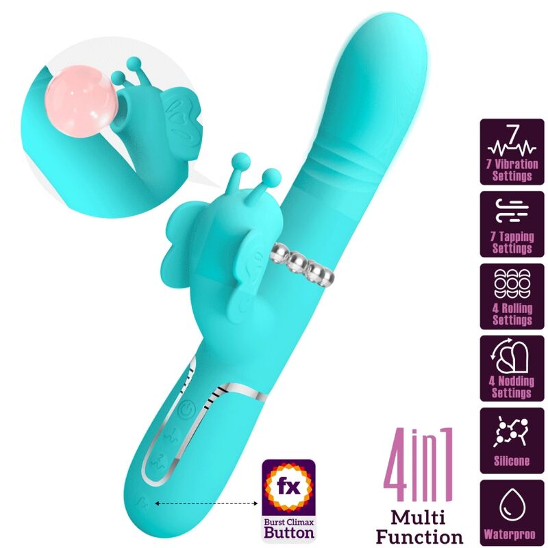 Stimulateur Rabbit Papillon Multifonction 4 en 1 Vert - Pretty Love