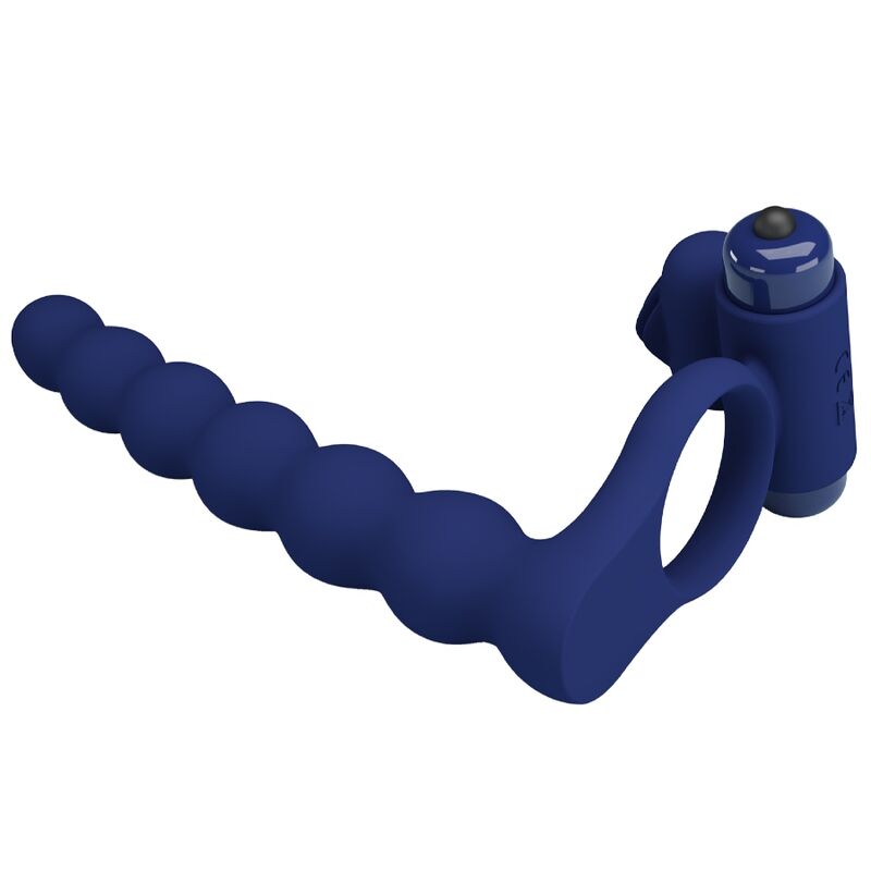 Anneau Pénien Vibrant Ajmal Bleu avec Plug - Pretty Love