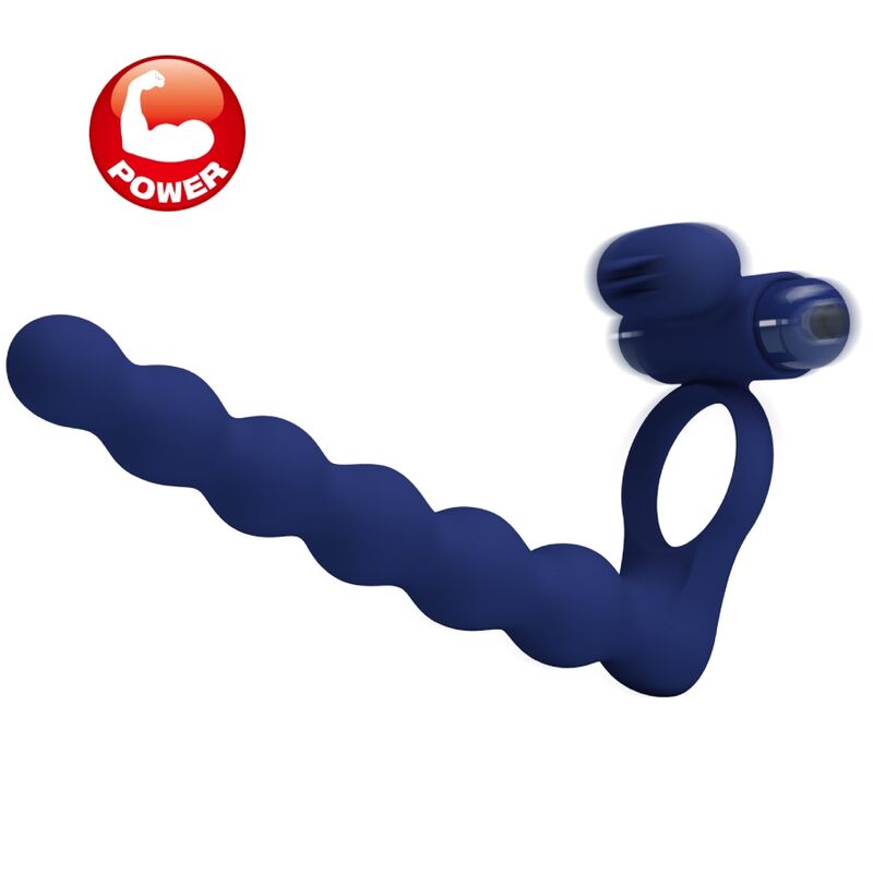 Anneau Pénien Vibrant Ajmal Bleu avec Plug - Pretty Love