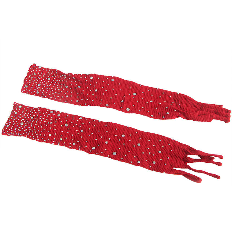 Bodystocking Résille Subblime Diamants Rouge avec Gants - Subblime - SUBBLIME BODYSTOCKINGS