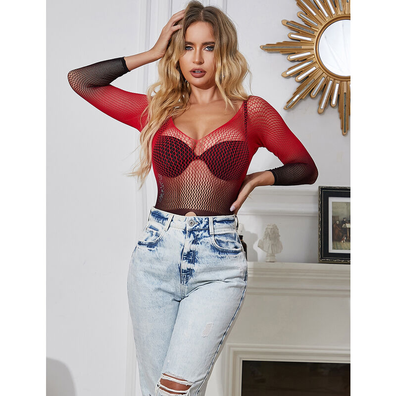 Robe Résille Dégradé Rouge et Noir Manches Longues - Subblime