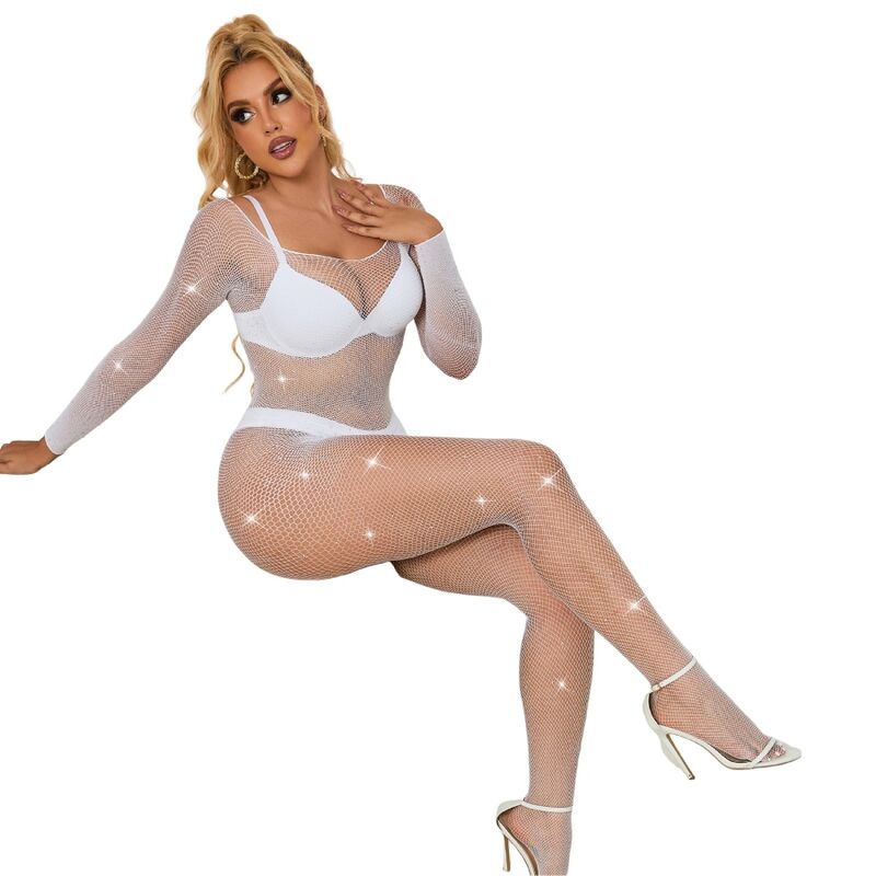 Bodystocking Résille Losanges Manches Longues Blanc - Subblime - SUBBLIME BODYSTOCKINGS