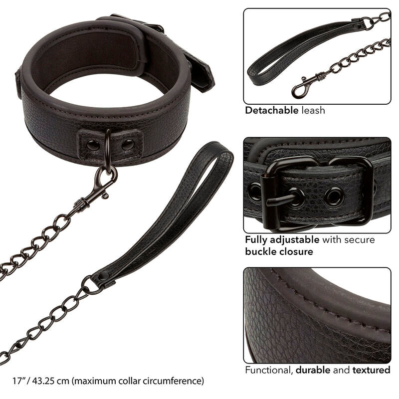 Collier et Laisse Nocturnal Cuir Réglable Noir - CalExotics