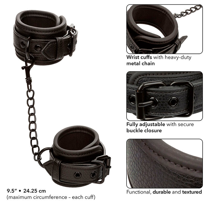 Menottes Cuir Nocturnal Poignets Réglables Noirs - CalExotics