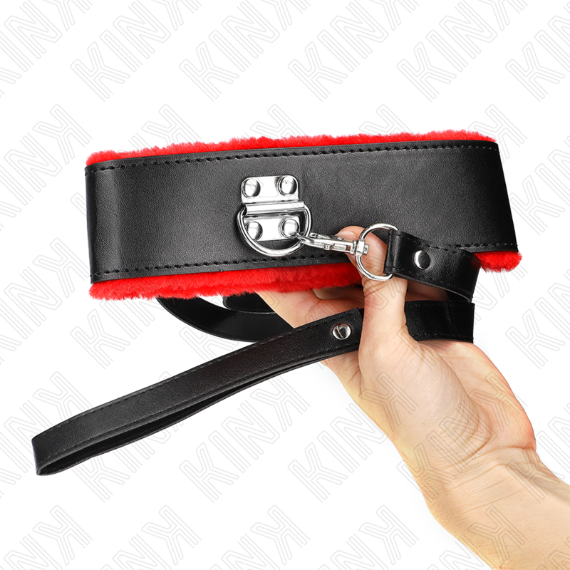 Collier BDSM avec Laisse 116cm Cuir Rouge Ajustable - KINK - KINK COLLAR & GAG