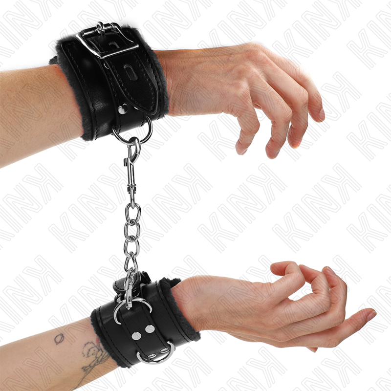 Menottes Poignets Fourrure Noire Réglables 17-29cm - Kink - KINK WRIST RESTRAINT
