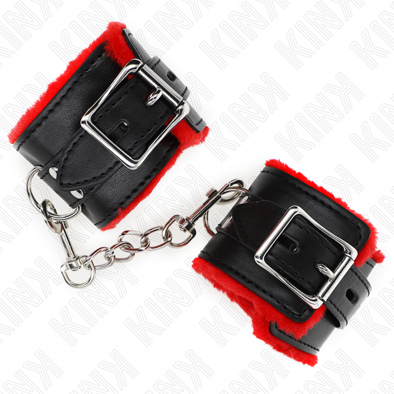 Menottes BDSM Cuir Doublées Fourrure Rouge Noir - Kink - KINK WRIST RESTRAINT