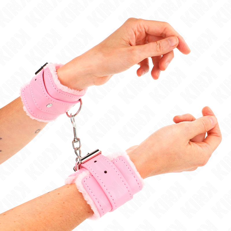 Menottes Doublées Fourrure Rose Réglables 17-29cm - KINK - KINK WRIST RESTRAINT