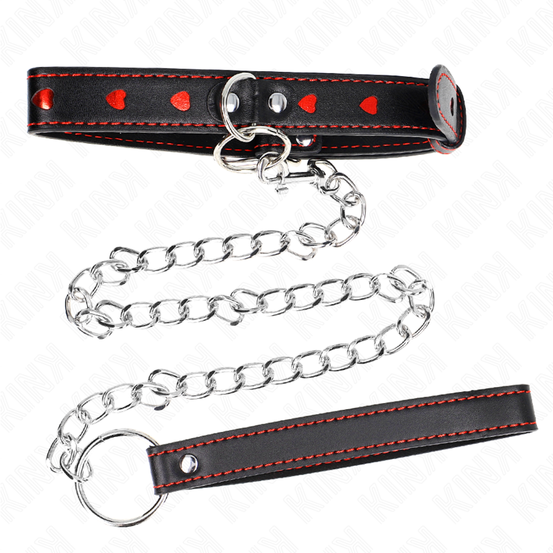 Collier BDSM avec Laisse Détails Coeur 65 cm - KINK - KINK COLLAR & GAG