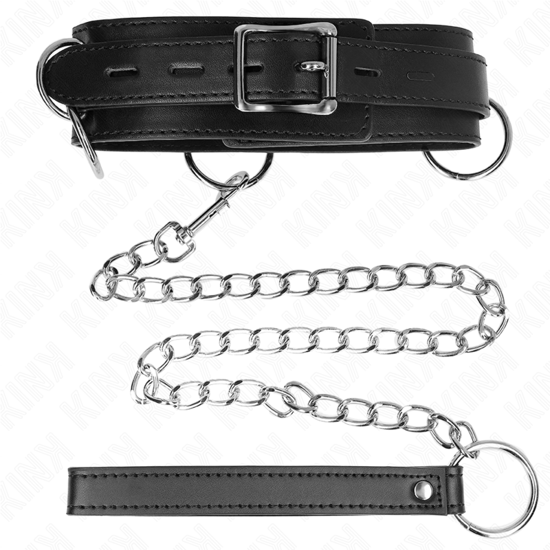 Collier BDSM Esclavage 3 Anneaux avec Sangle 80cm - KINK - KINK COLLAR & GAG