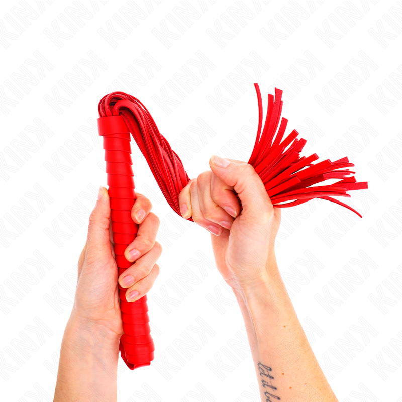 KINK - Fouet BDSM Rouge avec Manche Texturé - 48,5 cm