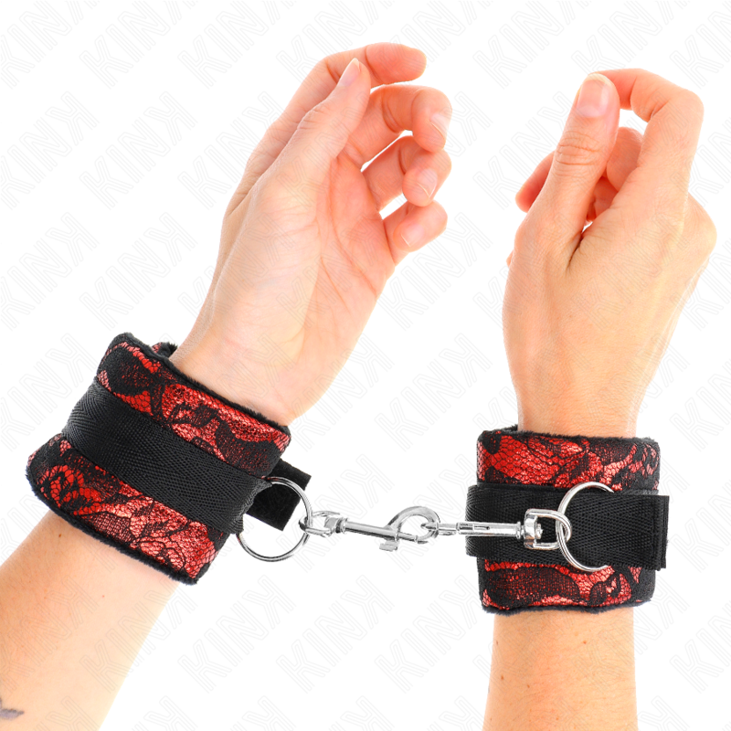 Attaches Poignets Velours Dentelle Rouge/Noir 23cm - KINK - KINK WRIST RESTRAINT