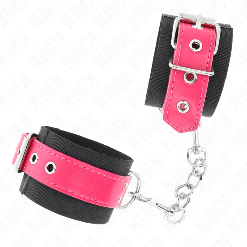Menottes Poignets KINK Nylon Noir Cuirette Rose - KINK - KINK WRIST RESTRAINT