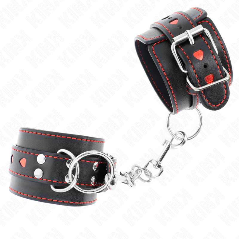 Bracelets BDSM Cuir Noir Cœur Rouge Réglables - KINK - KINK WRIST RESTRAINT