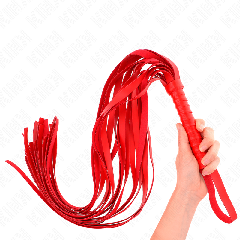 KINK - Fouet BDSM Rouge avec Lanière de sécurité - 70 cm