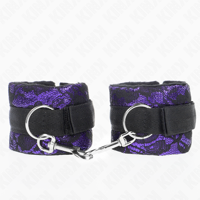 Menottes Velours Dentelle Nylon Violet Noir - KINK - KINK WRIST RESTRAINT