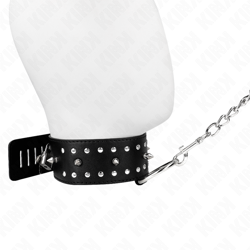 Collier avec Laisse BDSM Cuir Clous Argentés 65cm - KINK - KINK COLLAR & GAG