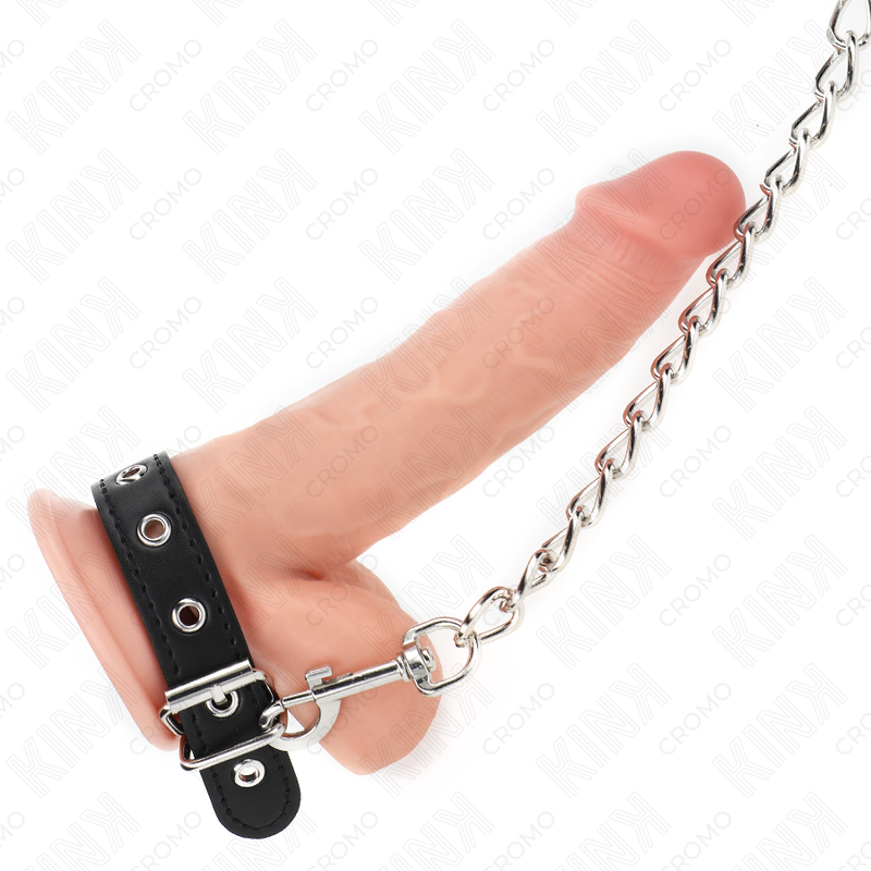 Anneau Pénien en Cuir avec Sangle et Chaîne - KINK - KINK RING POWER