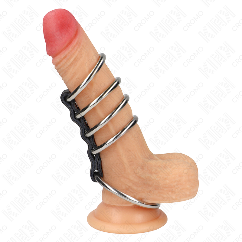 Anneaux Péniens Set 5 Anneaux Métal et Cuir 3,7-5cm - KINK - KINK RING POWER