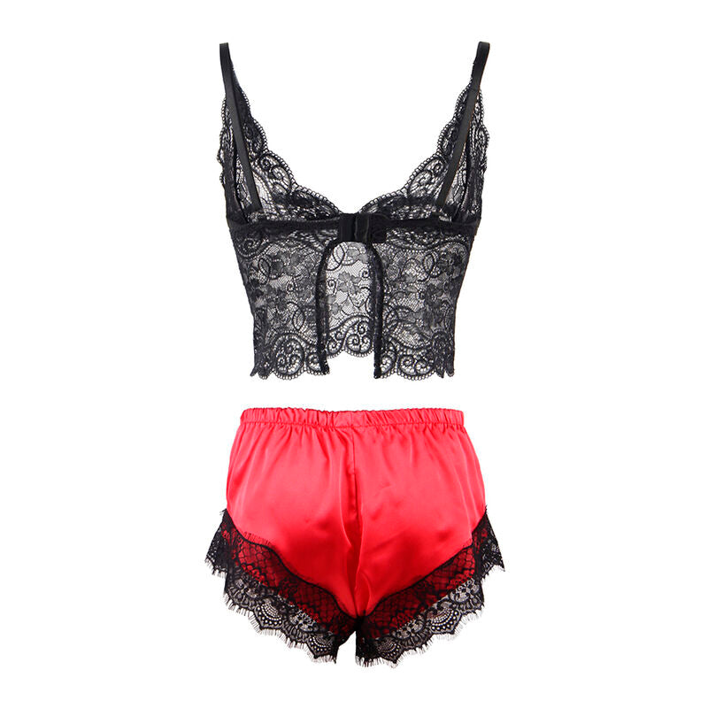 Chemise de nuit en soie et pantalon en dentelle noir/rouge L/XL - Subblime - SUBBLIME SETS