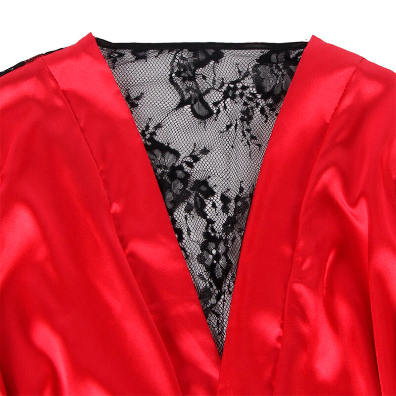 Caraco dos transparent en dentelle et string rouge/noir L/XL - Subblime - SUBBLIME SETS
