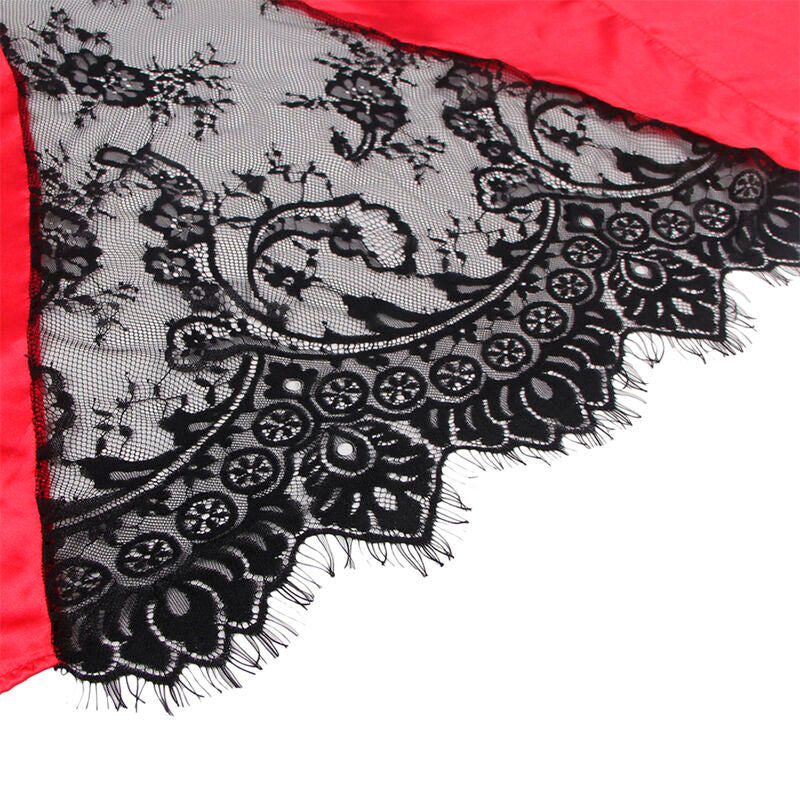 Caraco dos transparent en dentelle et string rouge/noir L/XL - Subblime
