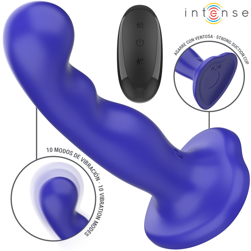 Vibromasseur Shorty Bleu avec Ventouse et Télécommande - Intense