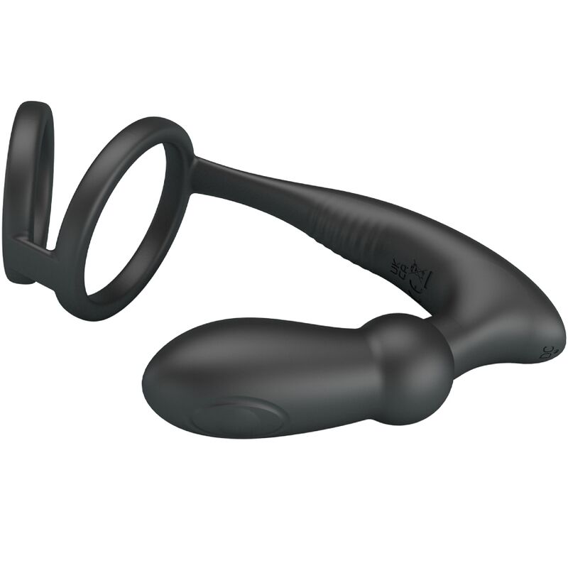 Anneau Pénien Emoni avec Plug Anal 12 Vibrations Noir - Pretty Love