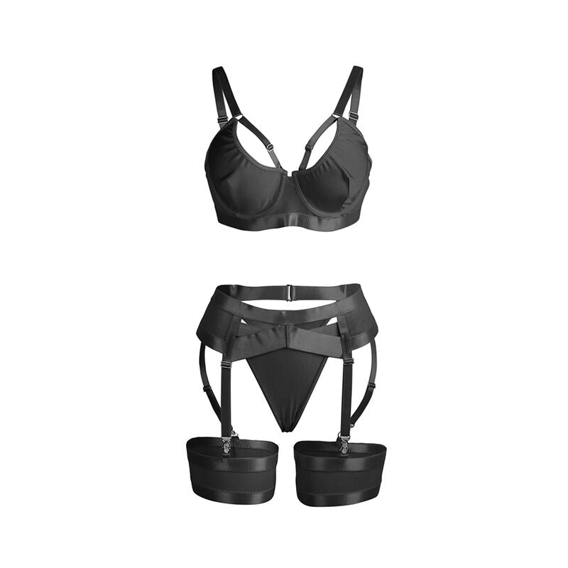 Ensemble lingerie bondage avec porte-jarretelles noir L/XL - Subblime - SUBBLIME SETS