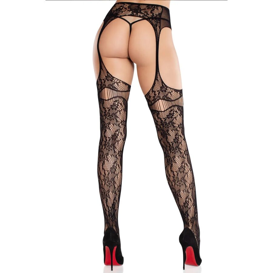 Bas Jarretelles Dentelle Résille Noir - Leg Avenue