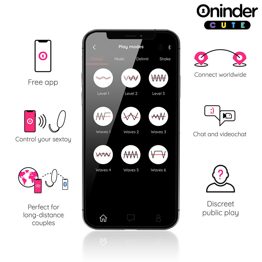 Oninder – Œuf vibrant connecté avec mouvement ondulatoire en silicone – Rose