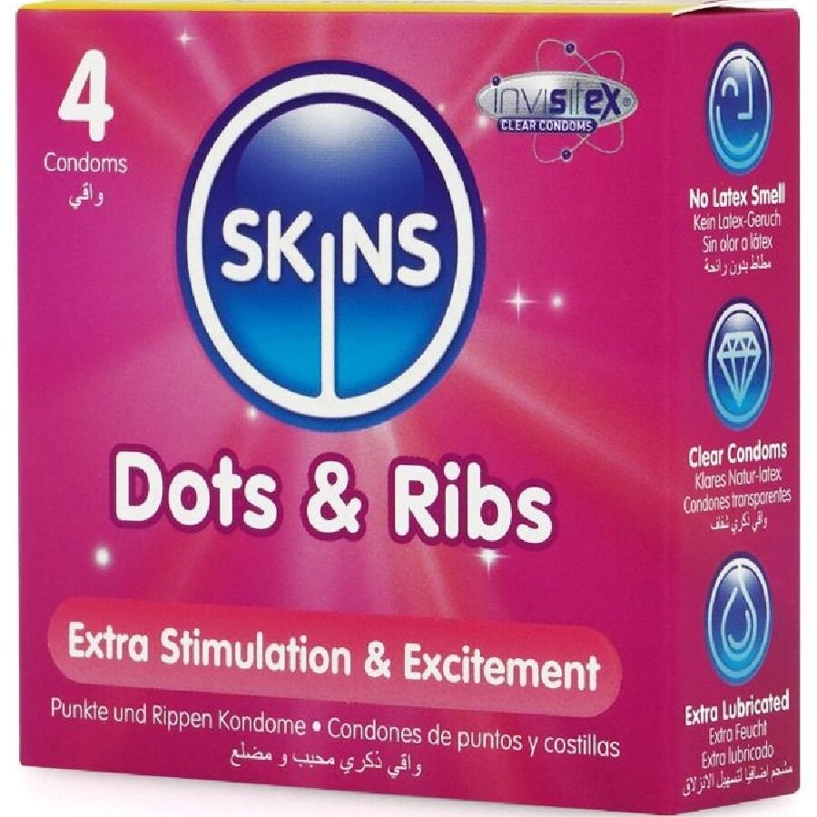 Préservatifs Texturés Dots & Ribs Pack de 4 - Skins - SKINS