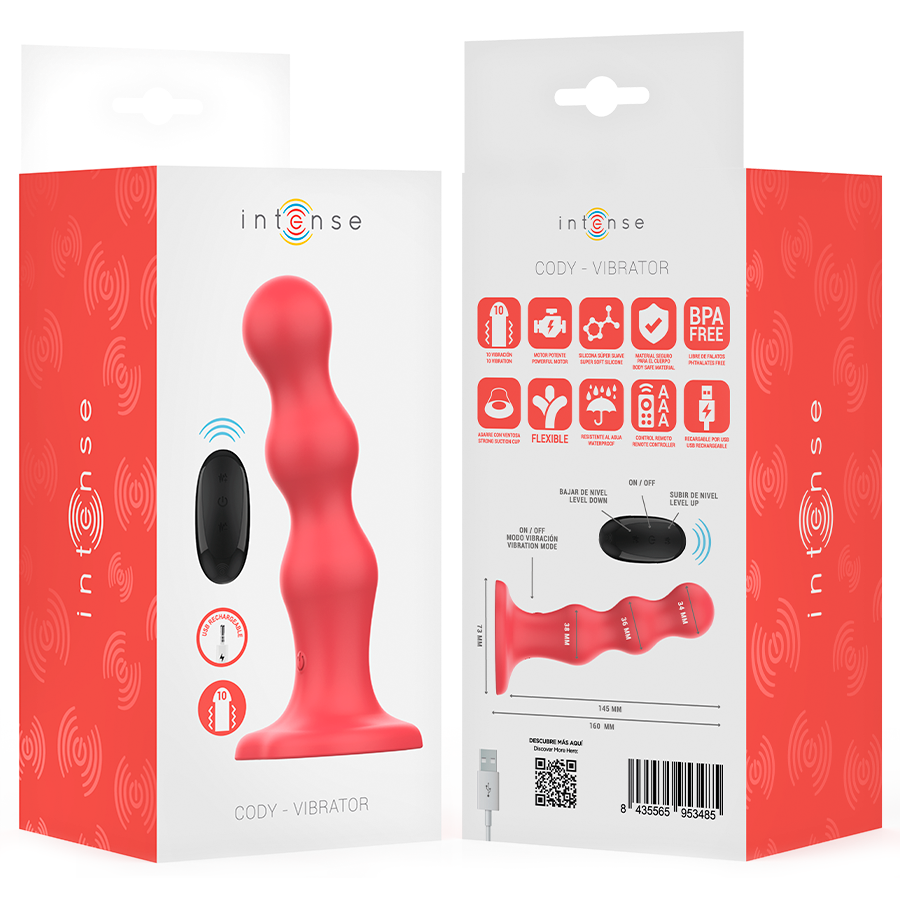 Vibrateur Cody Rouge avec Télécommande et Ventouse - Intense