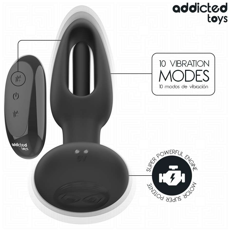 Plug Anal Langue Vibrante Télécommandé Noir - Addicted Toys