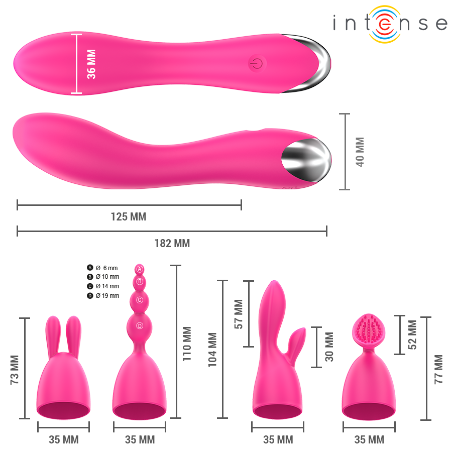 Vibrateur Clitoridien Cher 4 Embouts Interchangeables - Intense