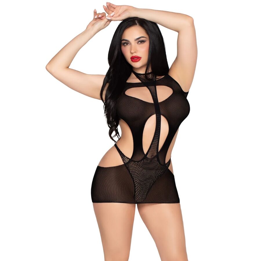 Ensemble Lingerie Mini Robe Harnais 81680 Noir - Leg Avenue
