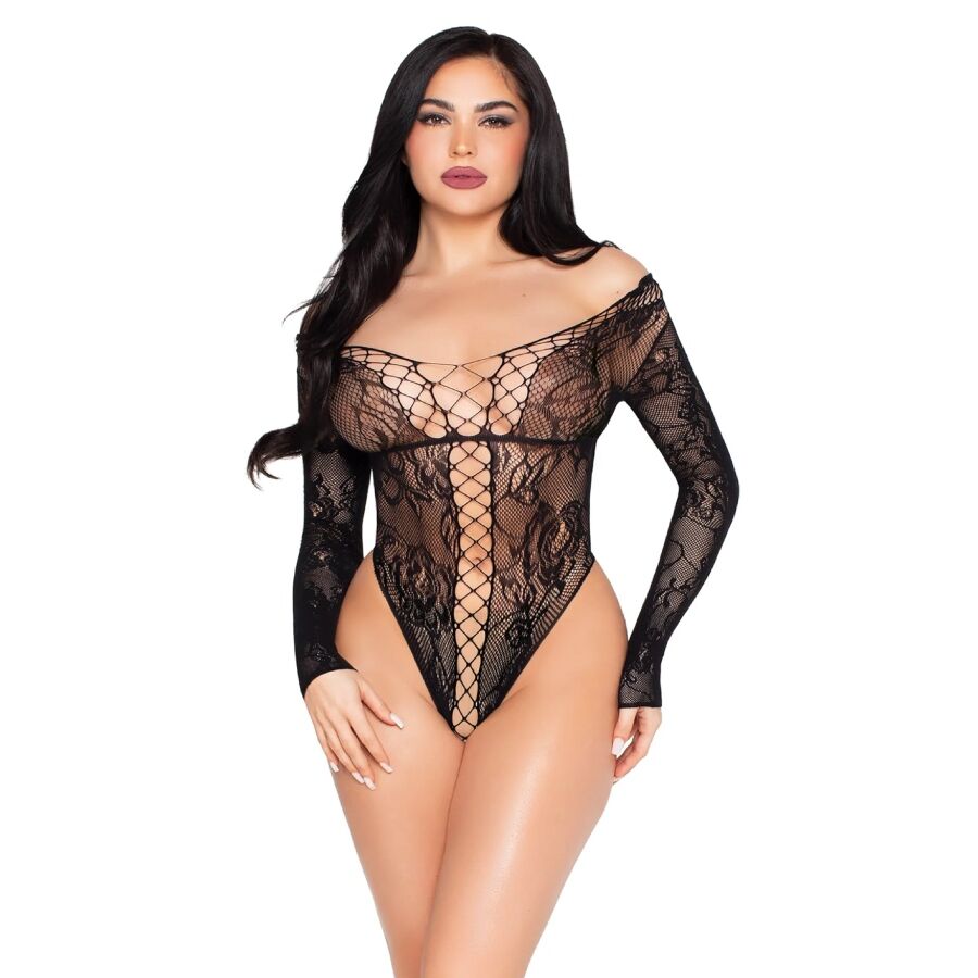 Body Teddy Résille Dentelle Noir Taille Unique - Leg Avenue
