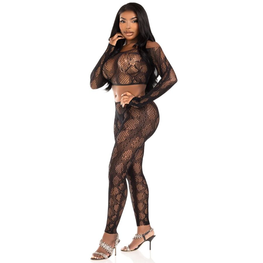 Ensemble Python Haut Court et Legging Noir - Leg Avenue