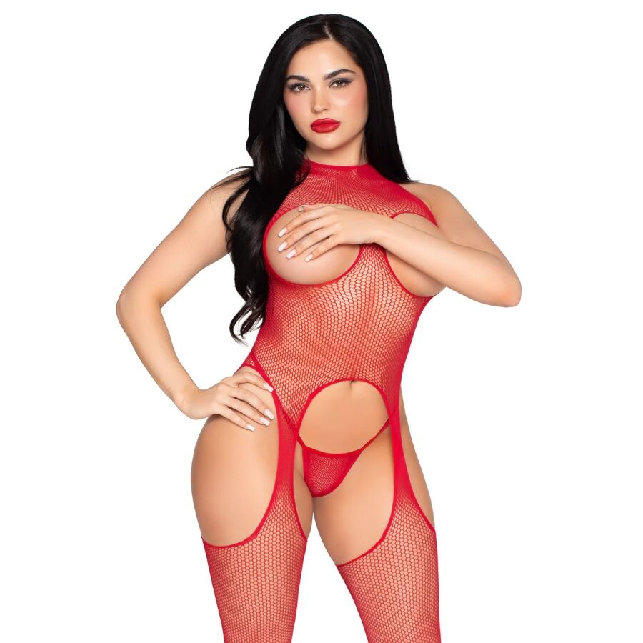 Ensemble Body Résille Rouge et String - Leg Avenue