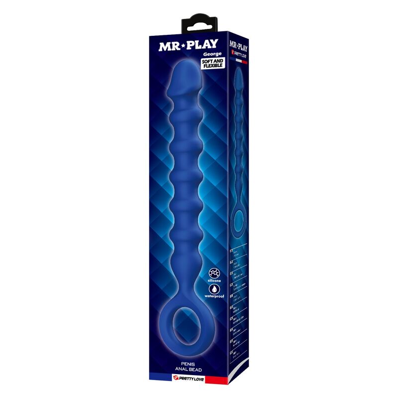 Perles Anales Silicone avec Plug Anal Bleu Ø3,4cm 28,5cm - MR PLAY