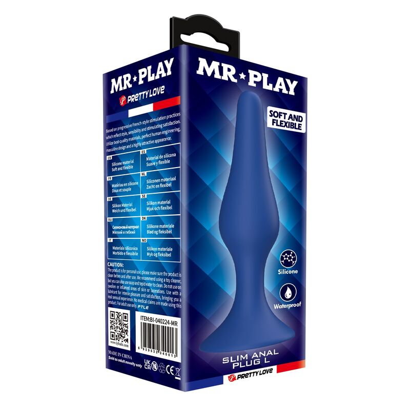 Plug Anal Silicone Slim Bleu Taille L - MR PLAY